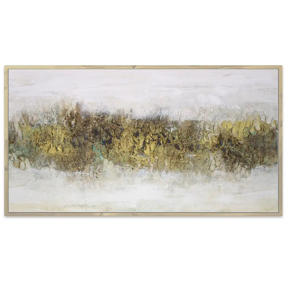 Cuadro con relieve pintado a mano en tonos tierra y dorado