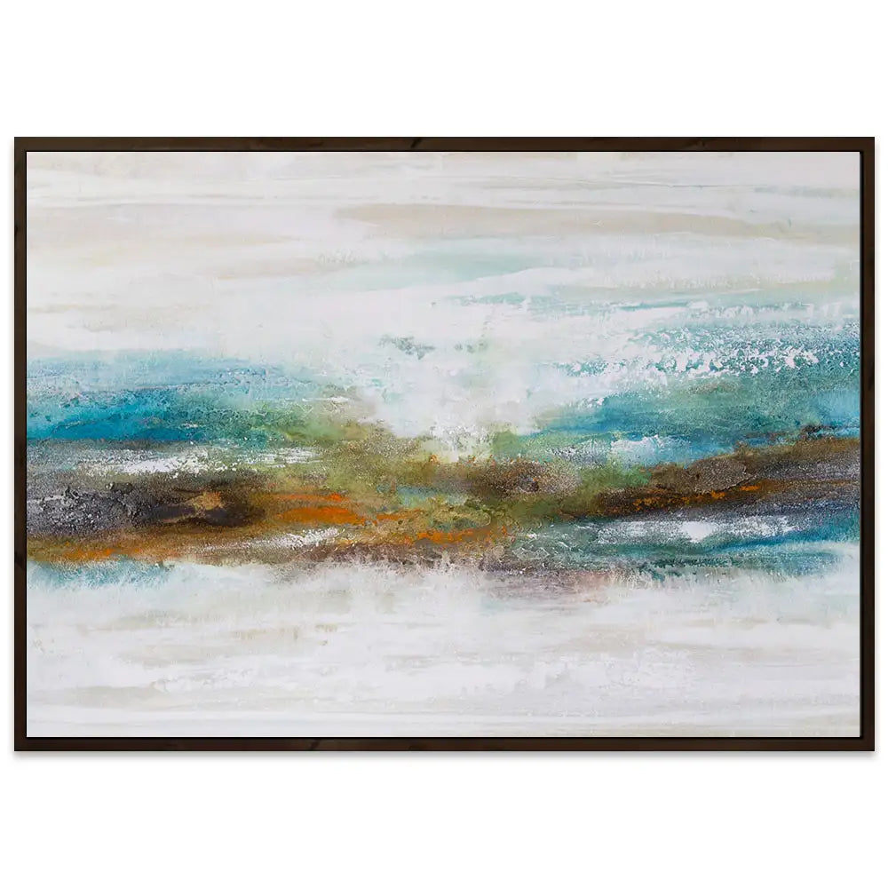 Cuadro abstracto pintado a mano con textura en tonos turquesa