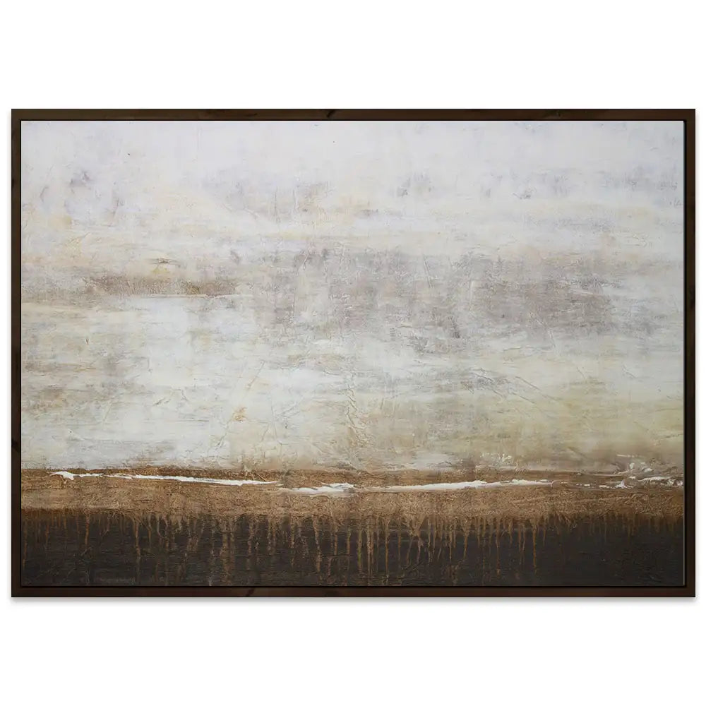 Cuadro de pintura abstracta en tonos tierra y blanco texturizado