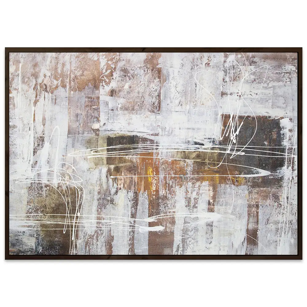 Cuadro abstracto moderno pintado a mano con líneas en blanco