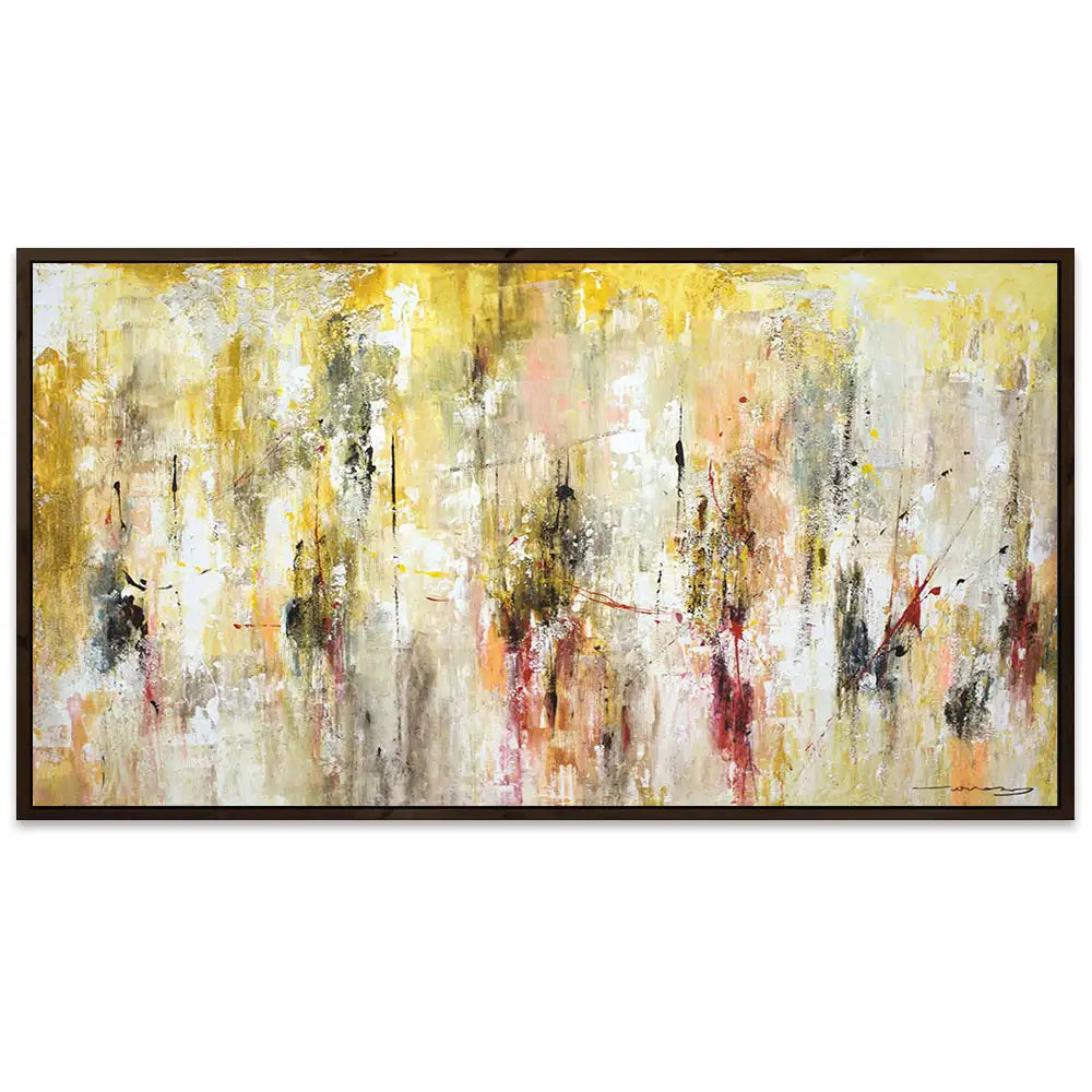 Cuadro abstracto amarillo gestual en tonos ocres