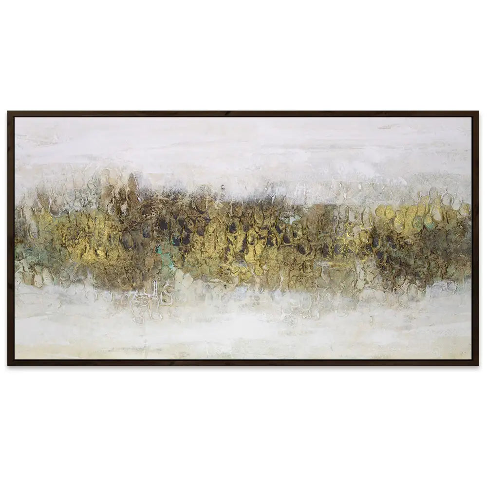 Cuadro con relieve pintado a mano en tonos tierra y dorado