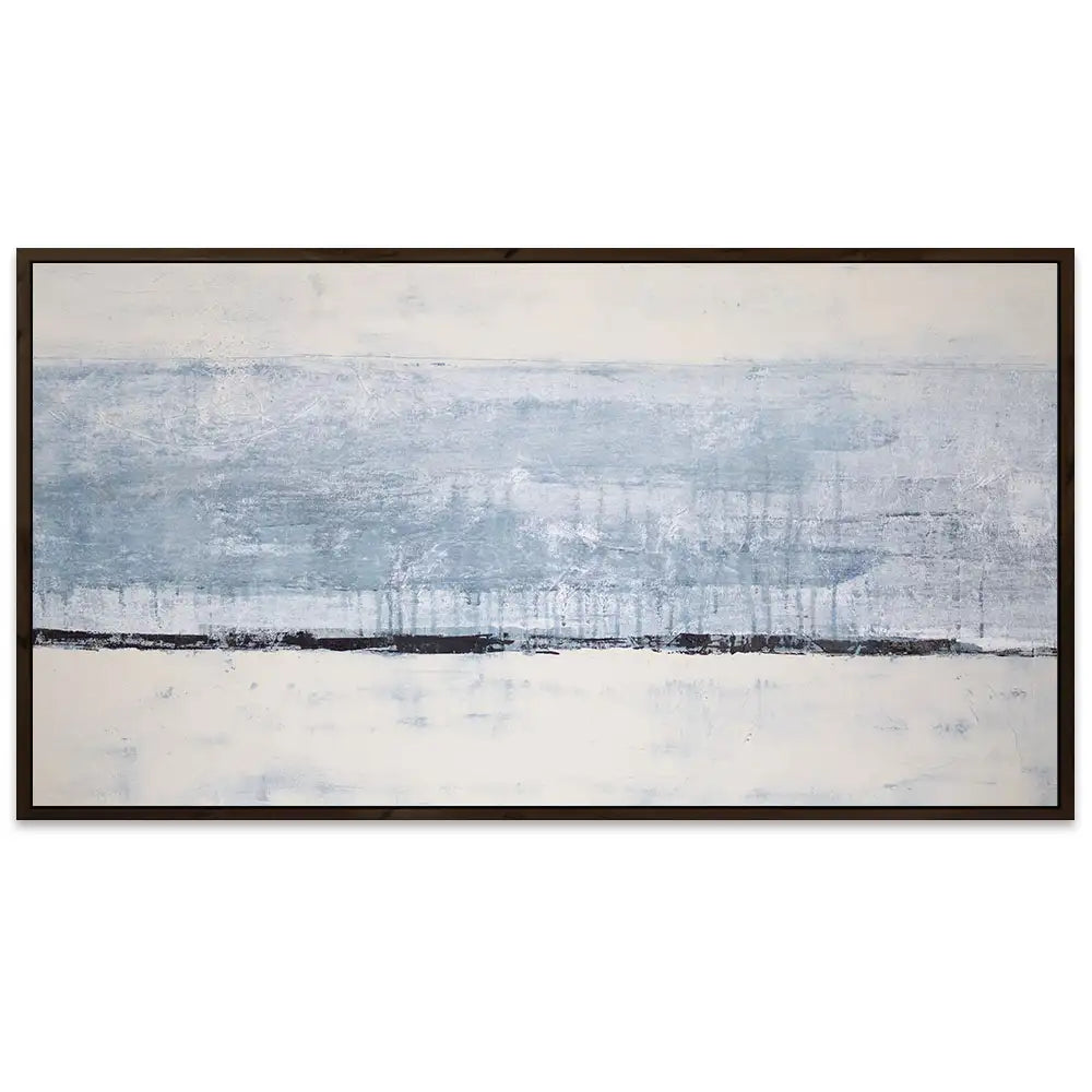Cuadro pintado a mano original en tonos azul niebla y blanco
