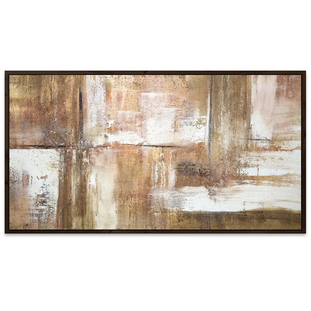 Cuadro pintado a mano en tonos tierra con textura envejecida