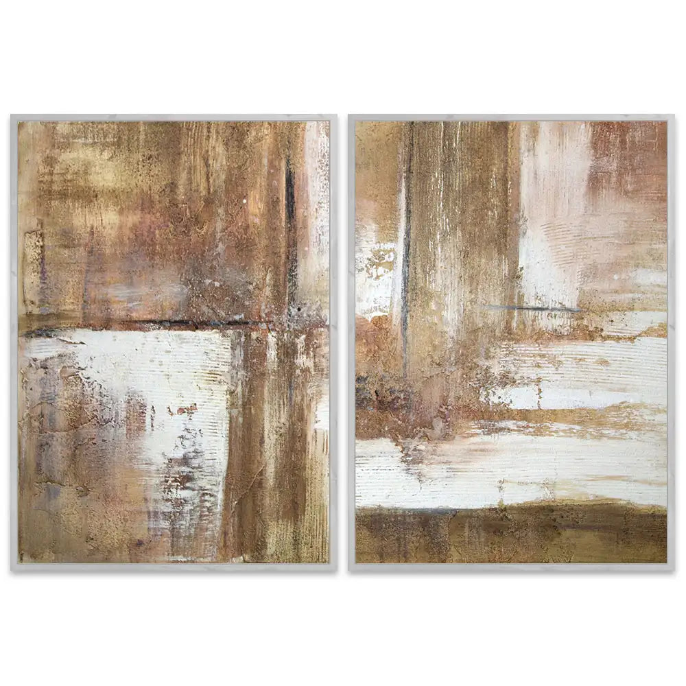 Cuadro pintado a mano en tonos tierra con textura envejecida