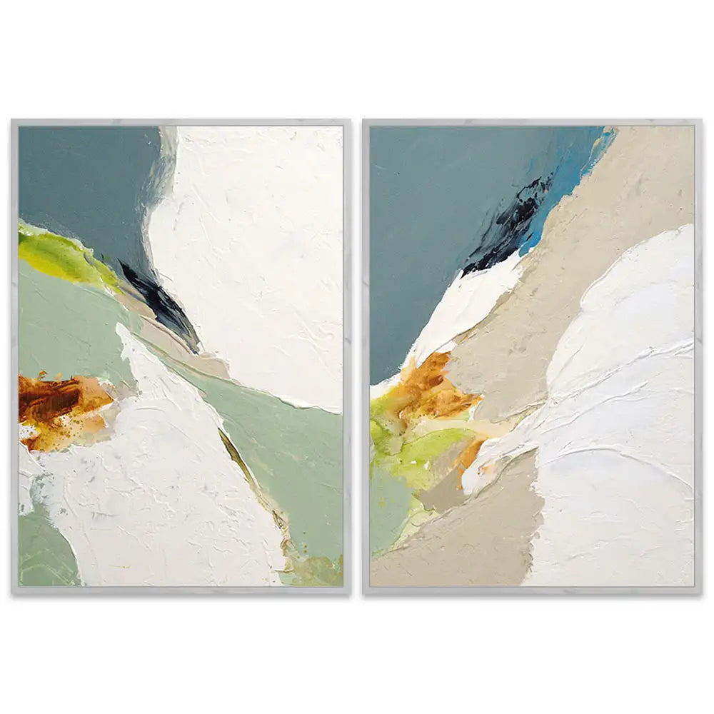 Pintura abstracta acrílica con relieve en tonos verdes