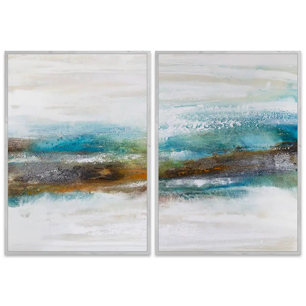 Cuadro abstracto pintado a mano con textura en tonos turquesa