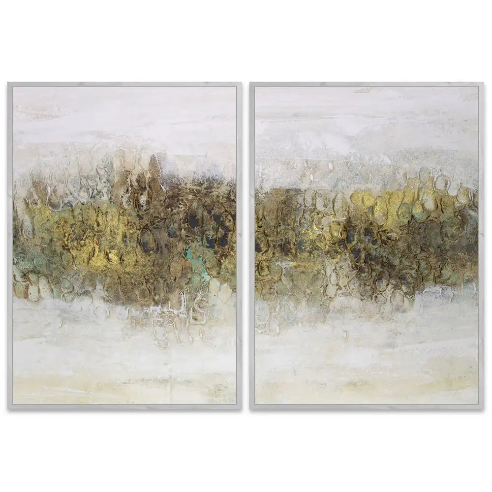 Cuadro con relieve pintado a mano en tonos tierra y dorado