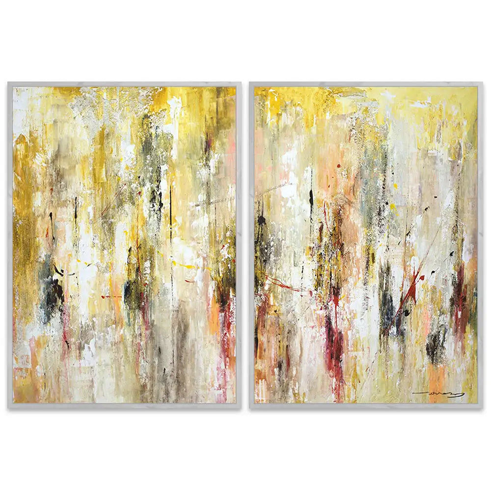 Cuadro abstracto amarillo gestual en tonos ocres