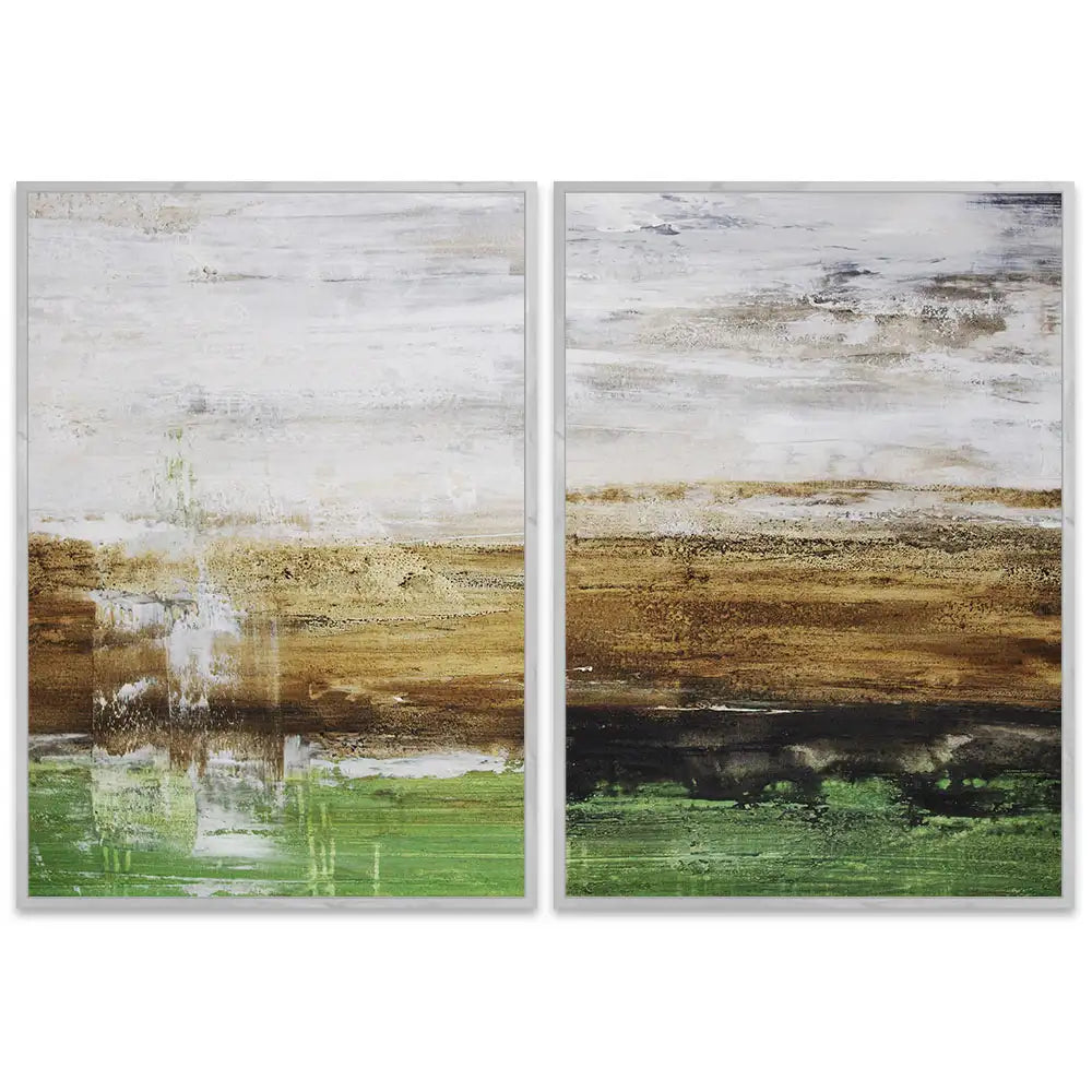 Cuadro pintado a mano moderno con contraste en tonos tierra y verde