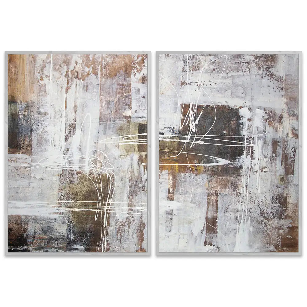 Cuadro abstracto moderno pintado a mano con líneas en blanco