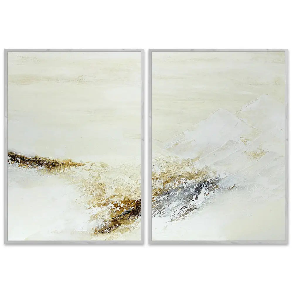 Cuadro pintado a mano con relieve en tonos tierra y blanco