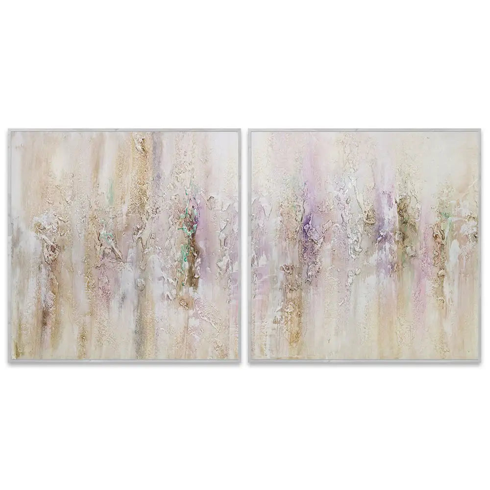 Cuadro pintado a mano con relieve en tonos metálicos suaves