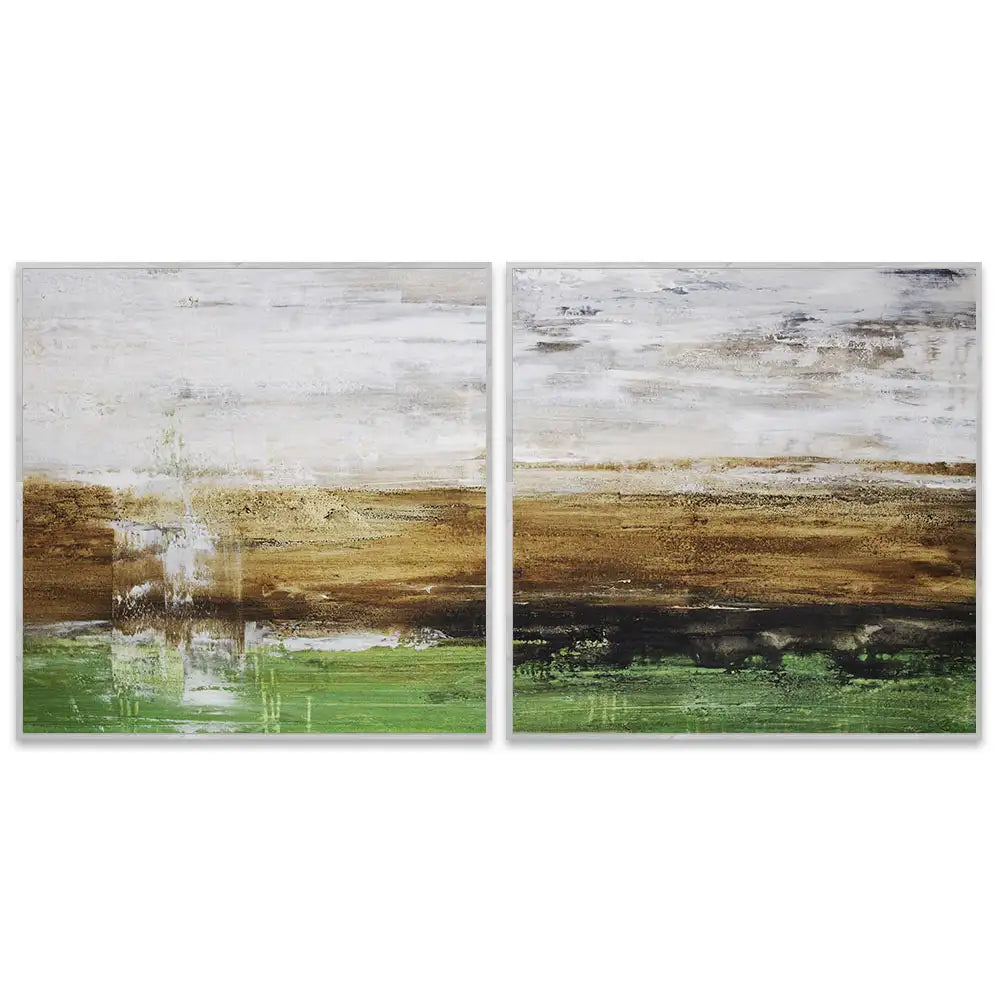 Cuadro pintado a mano moderno con contraste en tonos tierra y verde