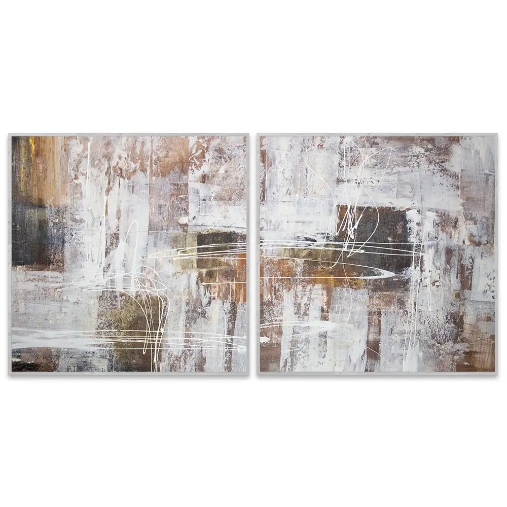 Cuadro abstracto moderno pintado a mano con líneas en blanco