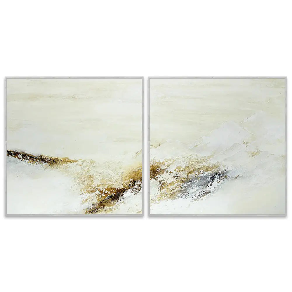Cuadro pintado a mano con relieve en tonos tierra y blanco