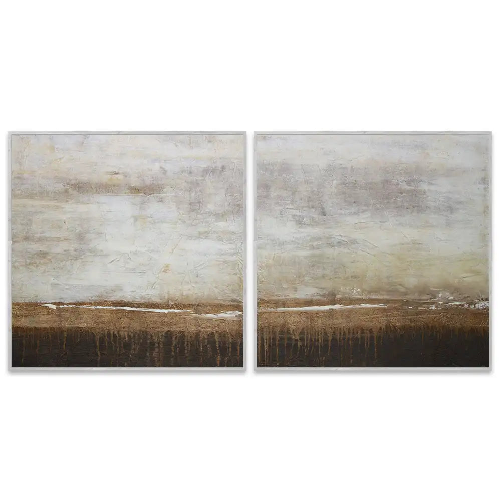 Cuadro de pintura abstracta en tonos tierra y blanco texturizado
