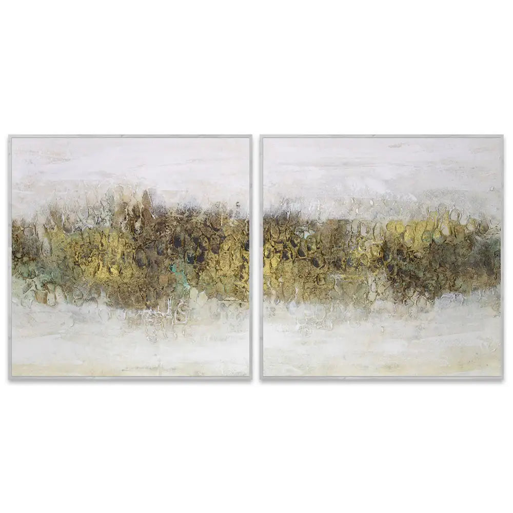 Cuadro con relieve pintado a mano en tonos tierra y dorado