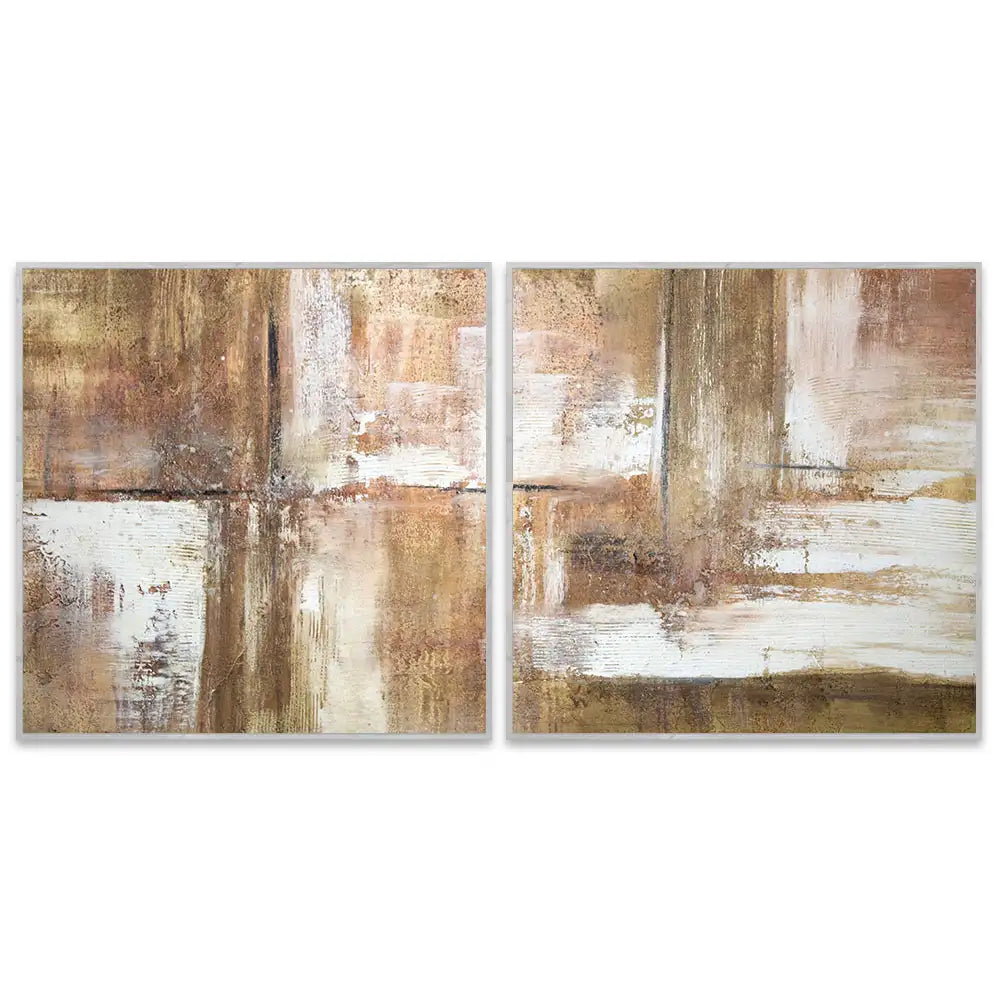 Cuadro pintado a mano en tonos tierra con textura envejecida