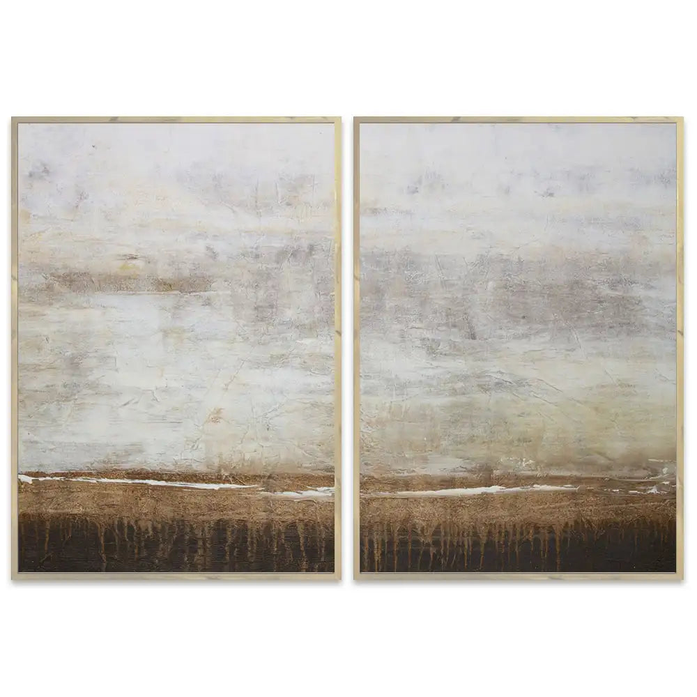 Cuadro de pintura abstracta en tonos tierra y blanco texturizado