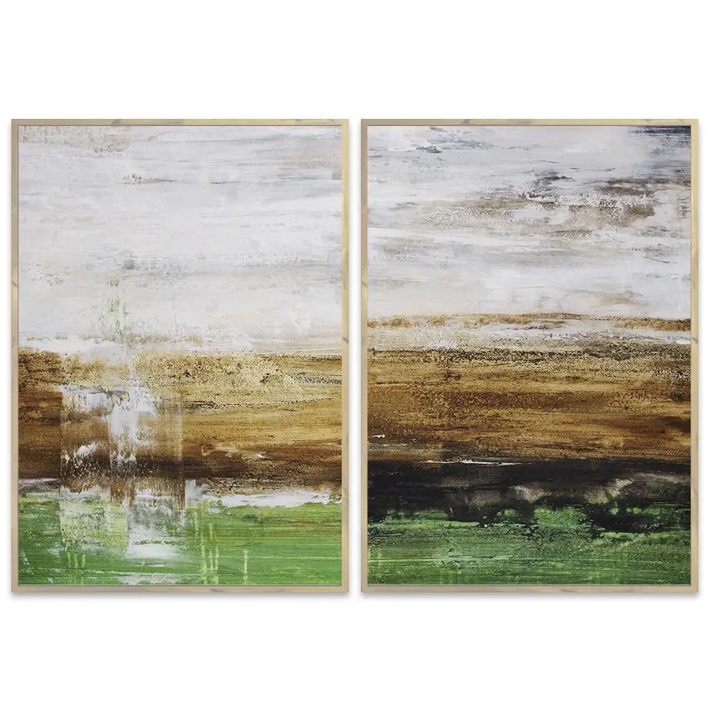 Cuadro pintado a mano moderno con contraste en tonos tierra y verde
