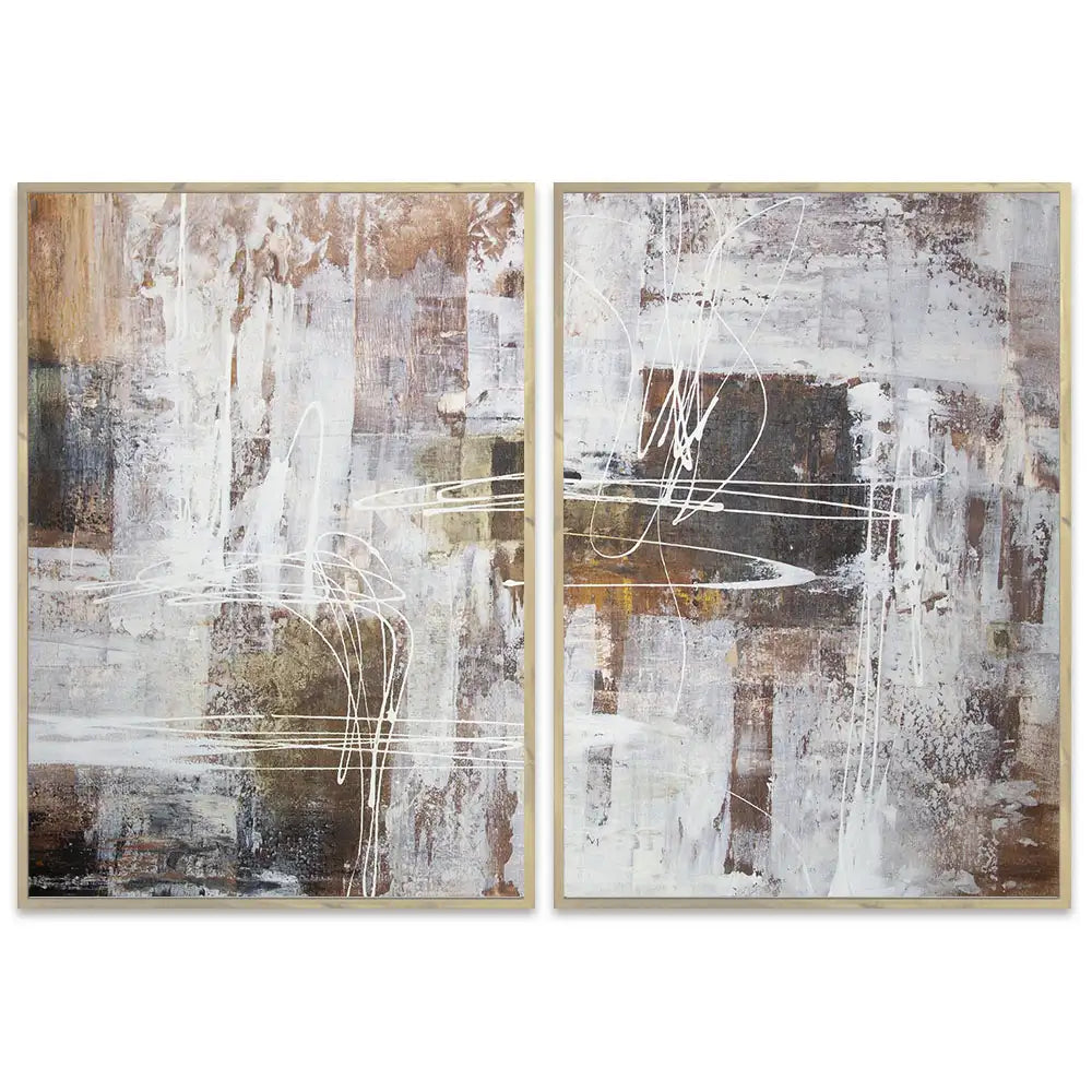 Cuadro abstracto moderno pintado a mano con líneas en blanco