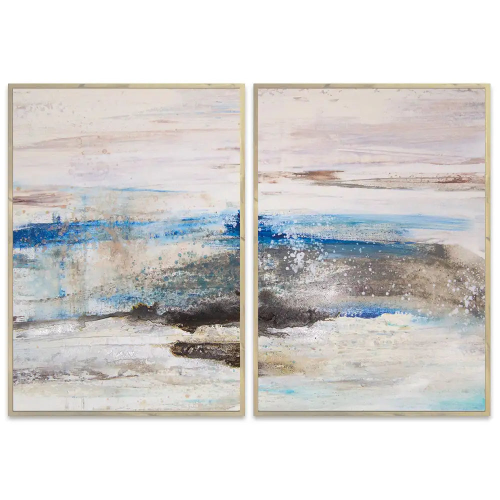 Cuadros abstractos azules pintados a mano en relieve