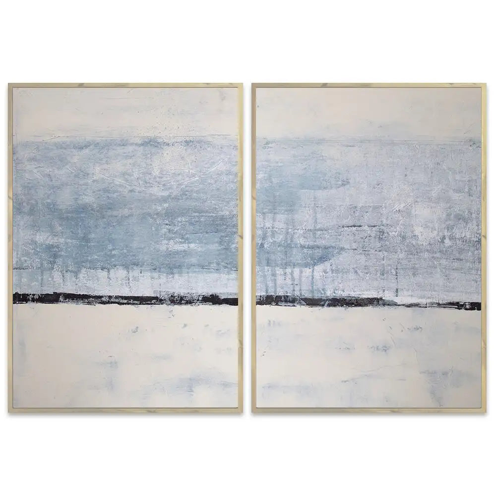 Cuadro pintado a mano original en tonos azul niebla y blanco