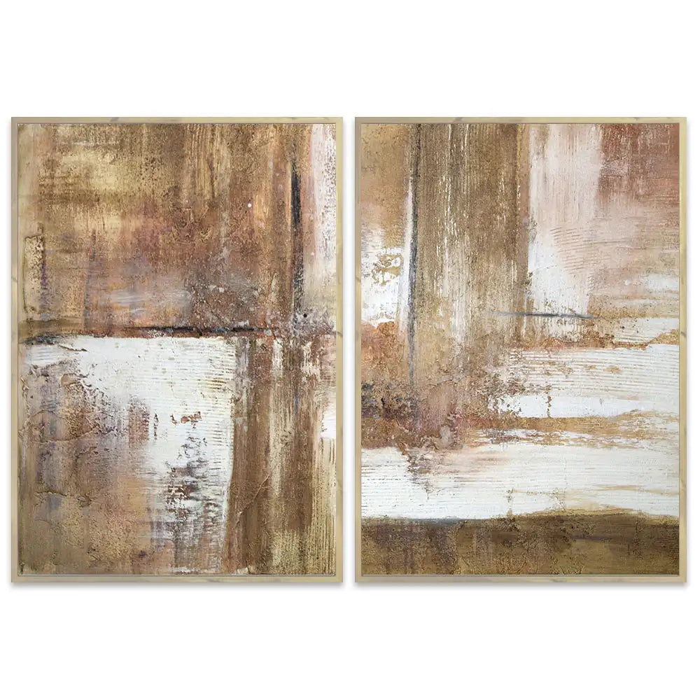 Cuadro pintado a mano en tonos tierra con textura envejecida