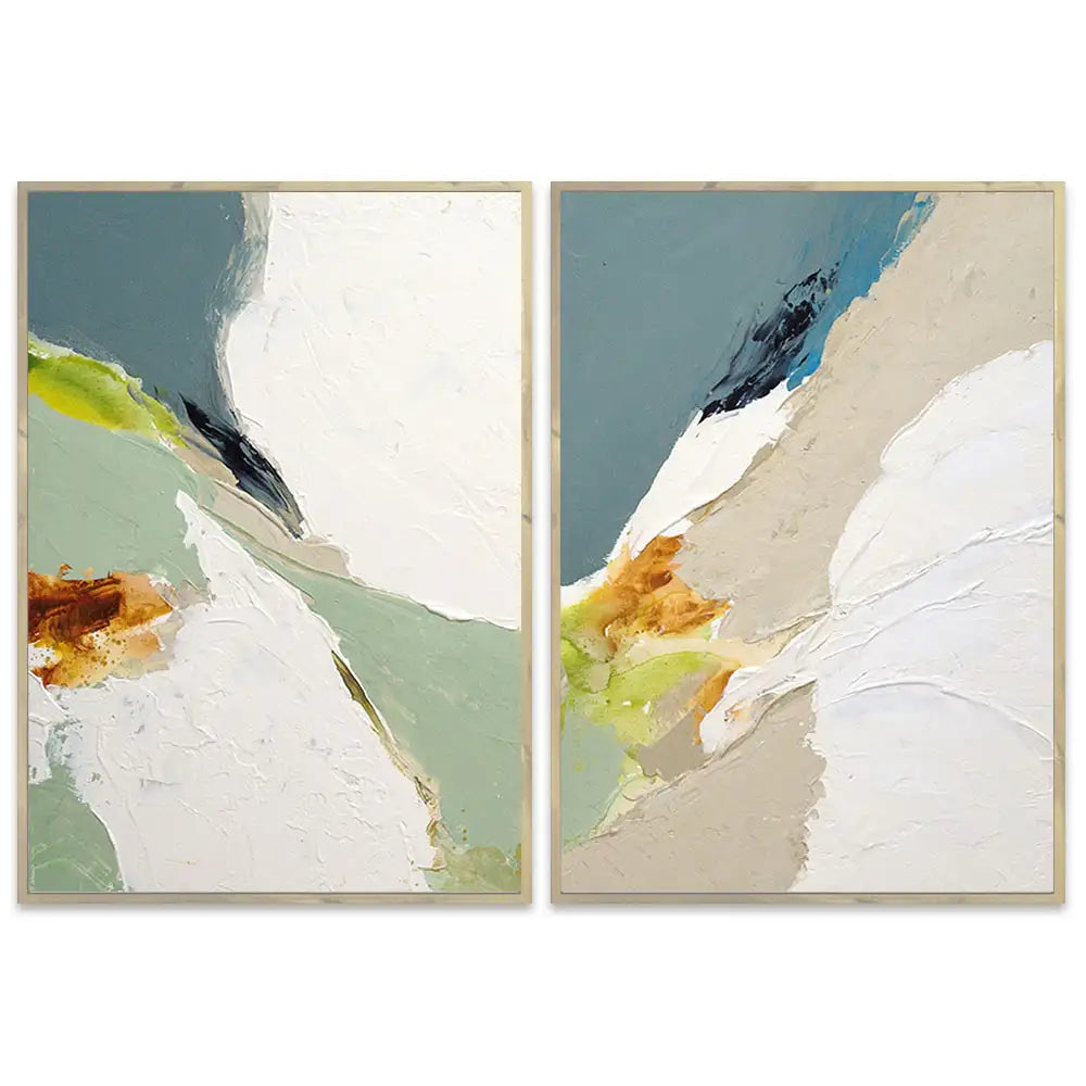Pintura abstracta acrílica con relieve en tonos verdes