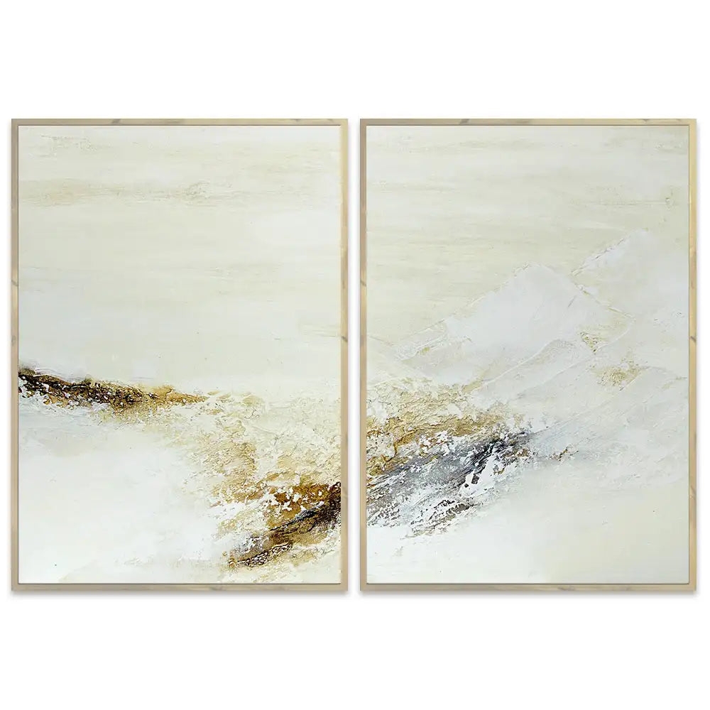 Cuadro pintado a mano con relieve en tonos tierra y blanco