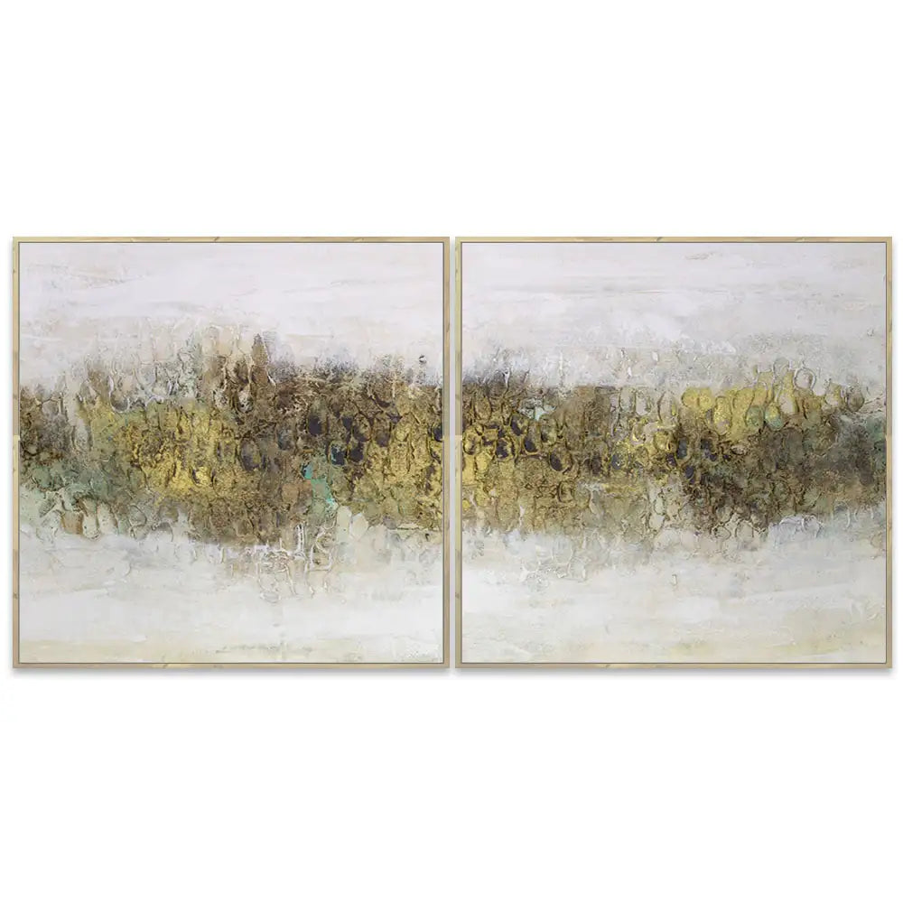 Cuadro con relieve pintado a mano en tonos tierra y dorado