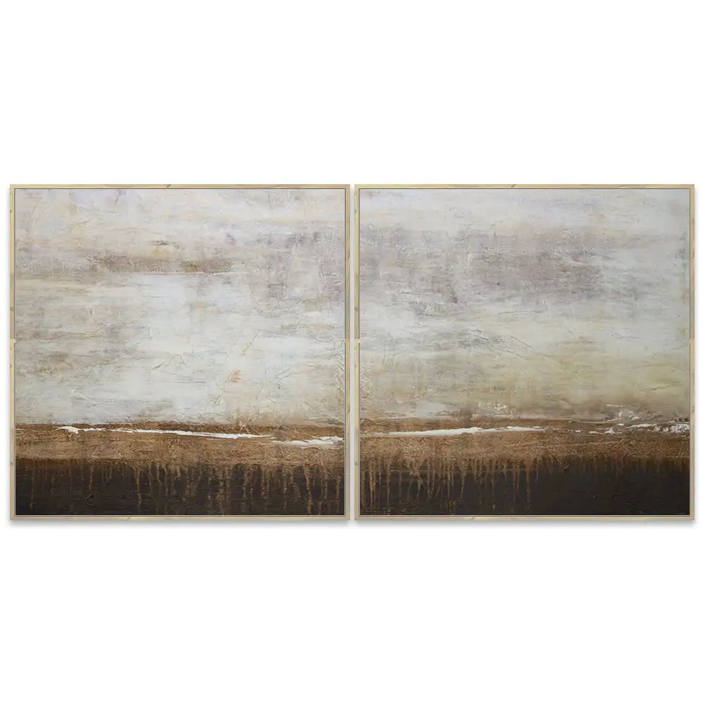 Cuadro de pintura abstracta en tonos tierra y blanco texturizado