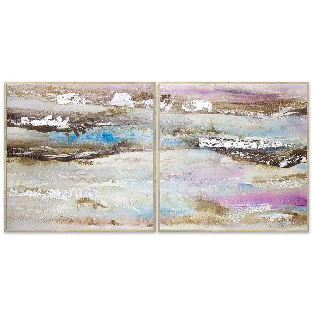 Pintura abstracta acrílica en tonos malva y plata
