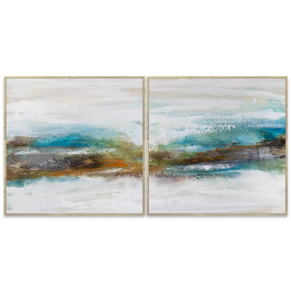 Cuadro abstracto pintado a mano con textura en tonos turquesa