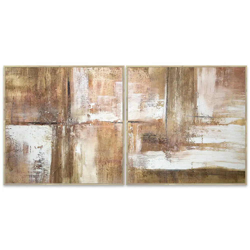 Cuadro pintado a mano en tonos tierra con textura envejecida