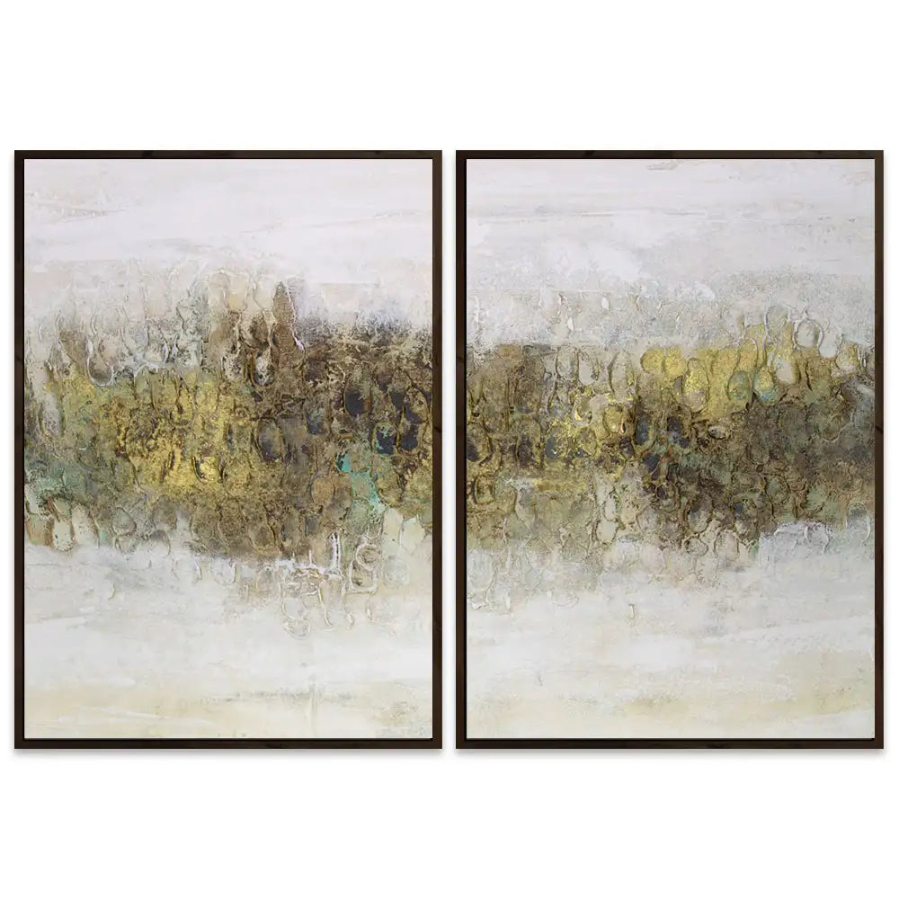 Cuadro con relieve pintado a mano en tonos tierra y dorado
