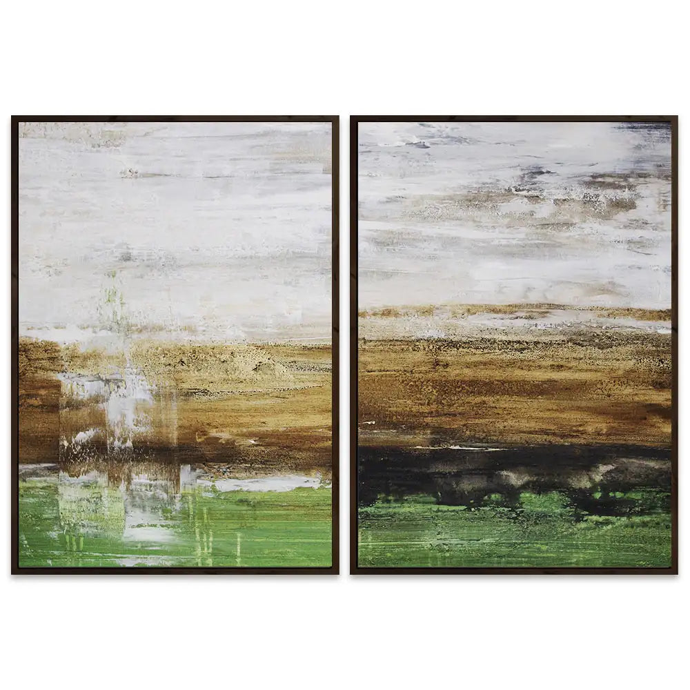 Cuadro pintado a mano moderno con contraste en tonos tierra y verde