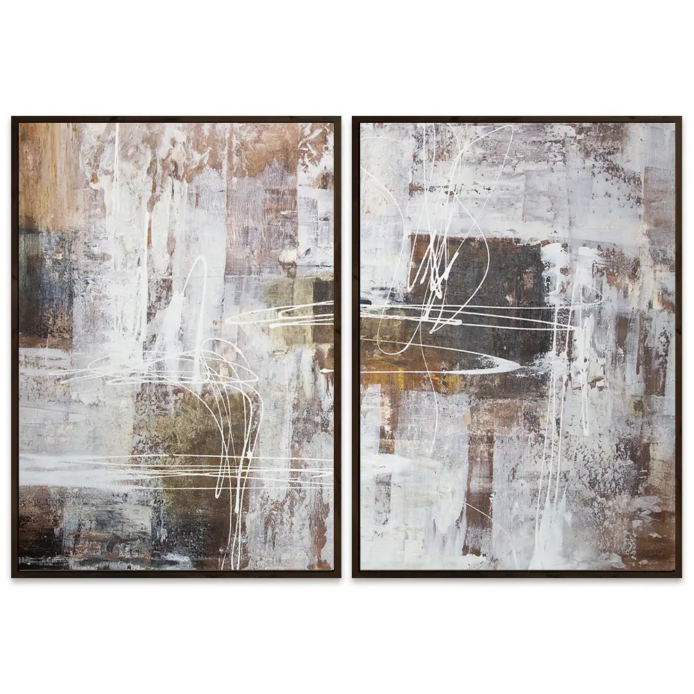Cuadro abstracto moderno pintado a mano con líneas en blanco
