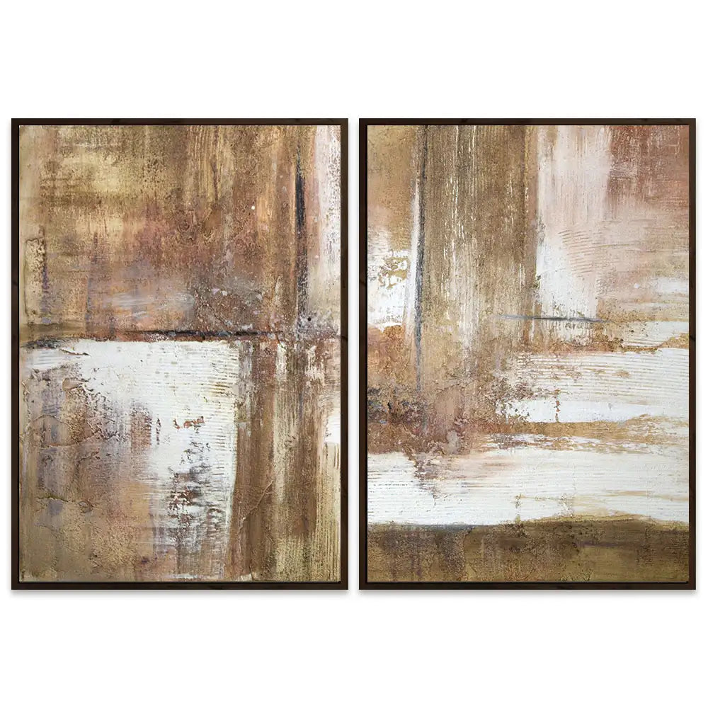 Cuadro pintado a mano en tonos tierra con textura envejecida