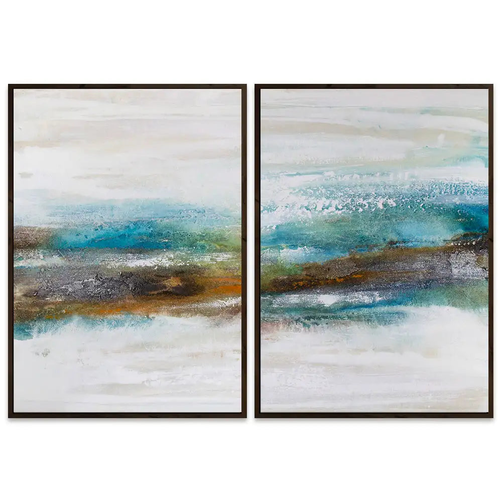 Cuadro abstracto pintado a mano con textura en tonos turquesa