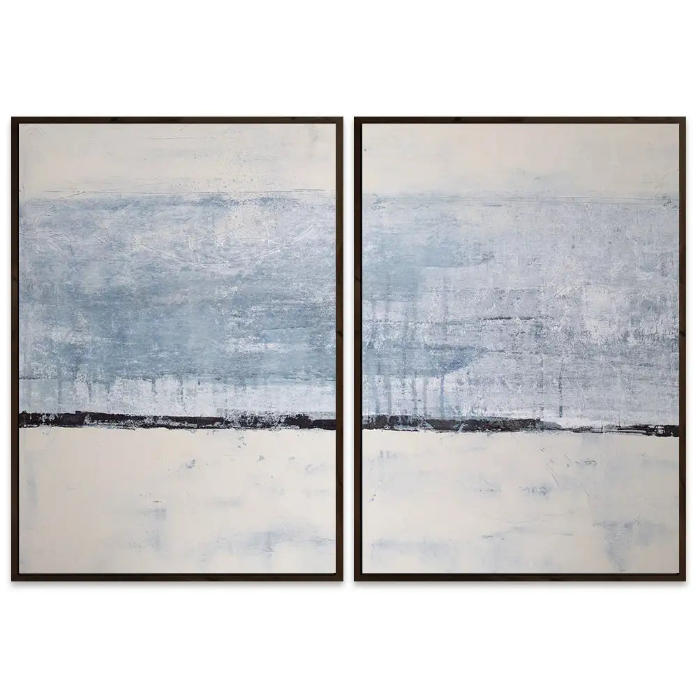 Cuadro pintado a mano original en tonos azul niebla y blanco