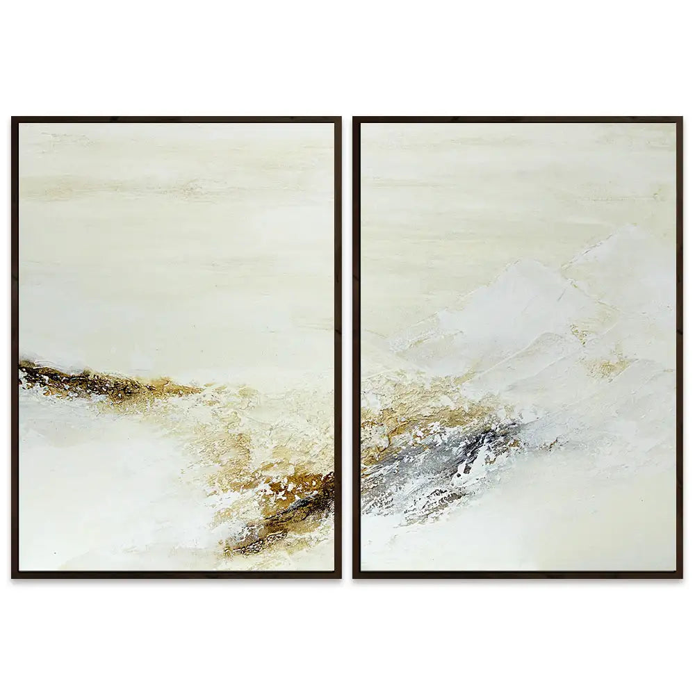 Cuadro pintado a mano con relieve en tonos tierra y blanco