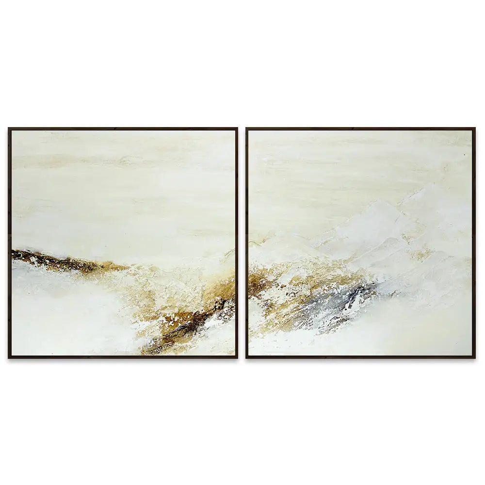 Cuadro pintado a mano con relieve en tonos tierra y blanco