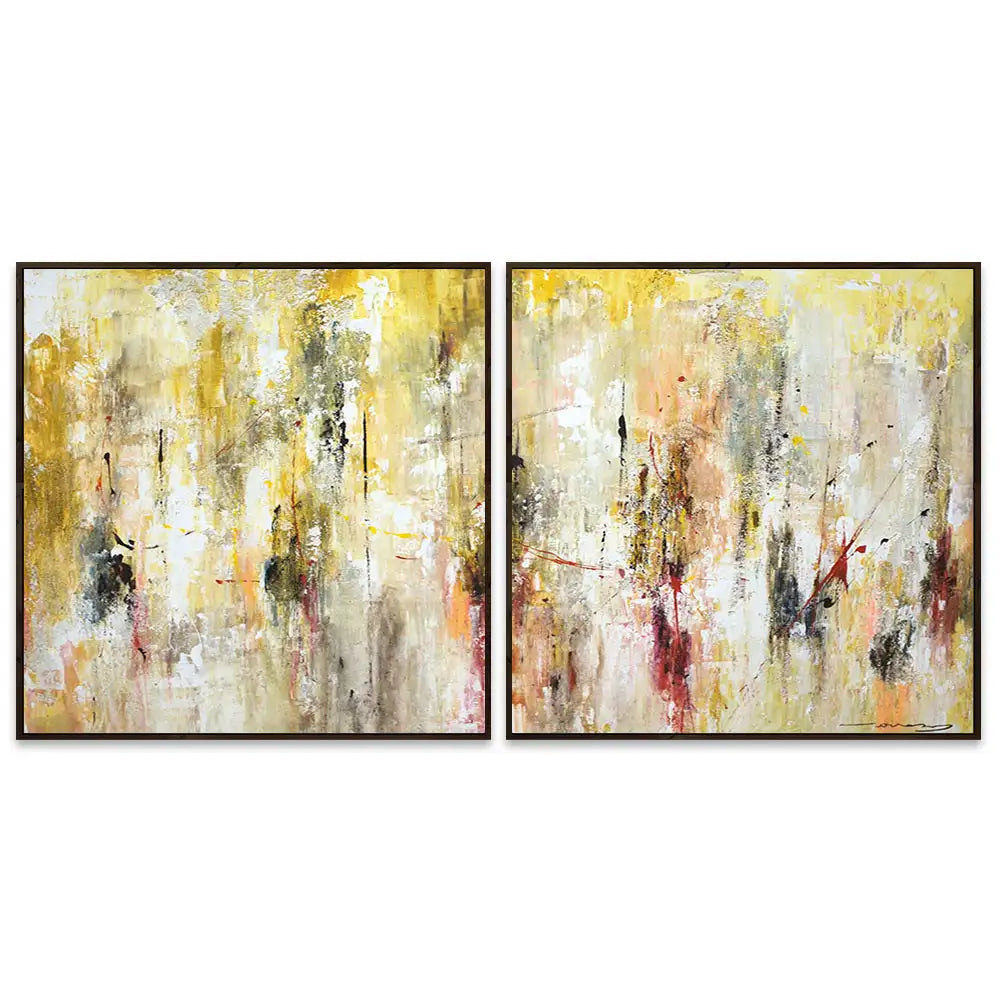 Cuadro abstracto amarillo gestual en tonos ocres