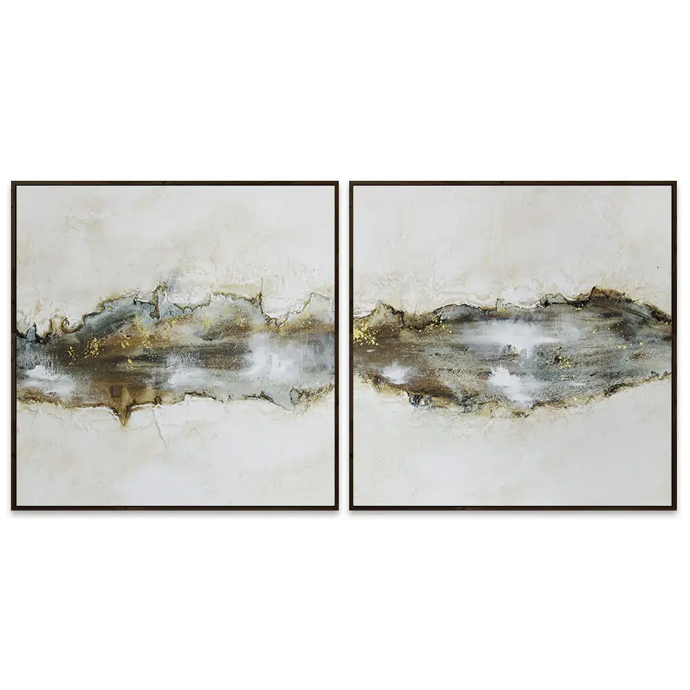 Cuadro con relieve pintado a mano en tonos beige y grafito