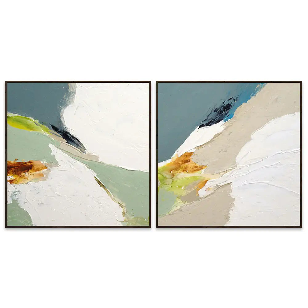 Pintura abstracta acrílica con relieve en tonos verdes