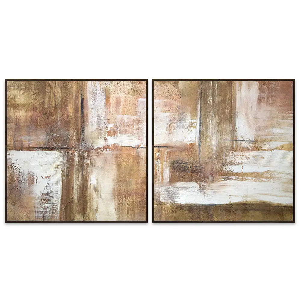 Cuadro pintado a mano en tonos tierra con textura envejecida