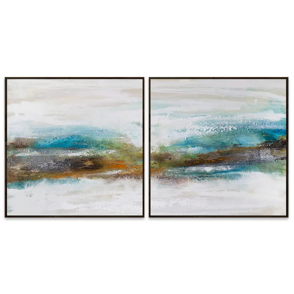 Cuadro abstracto pintado a mano con textura en tonos turquesa