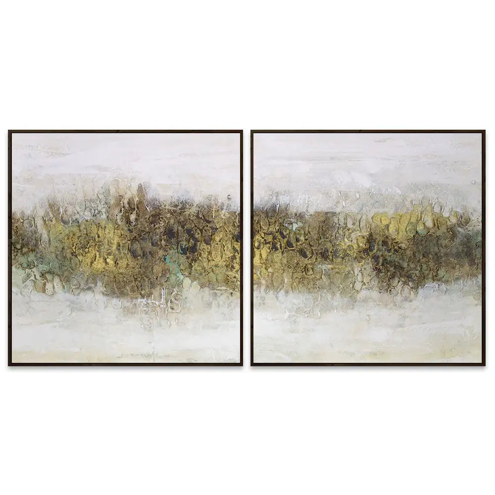 Cuadro con relieve pintado a mano en tonos tierra y dorado